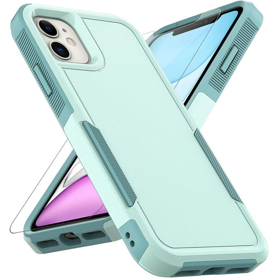 for iPhone 11 Case: Dual Layer Protective Heavy Duty Cell Phone Case Shockproof Rugged Bumper Tough with Screen Protector - 16ft Military Grade Drop Tested for Appple iPhone 11 (6.1 inch), Green