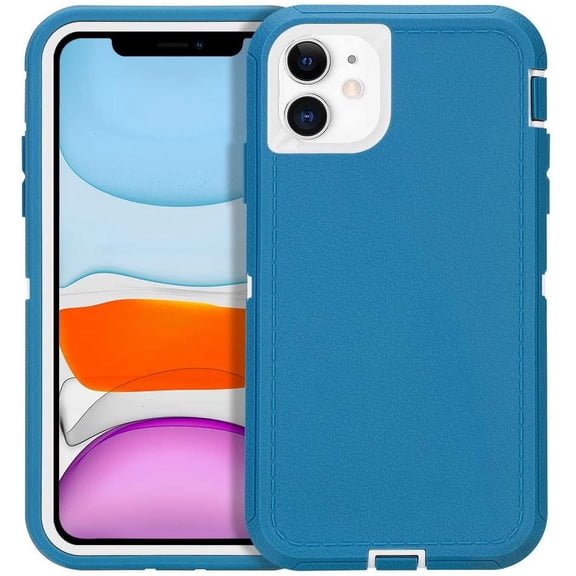 iPhone 11 Case, Heavy Duty Shockproof 3-Layer Full Body Protective High Impact Tough Hybrid Rubber Rugged Durable Phone Cover for iPhone 11 6.1'' - Blue White