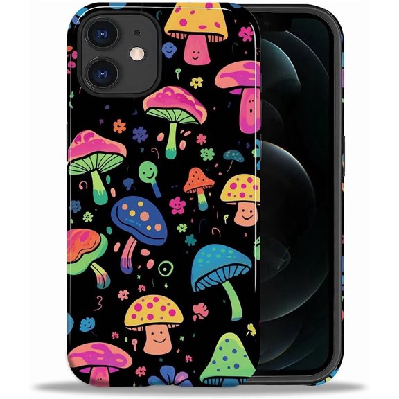 for iPhone 11 Case, [Hybrid 2-Layer Hard Shell] Military-Grade Protection, All-Around Shockproof, Silicone Protective Phone Case for iPhone 11 - Coloring Mushroom