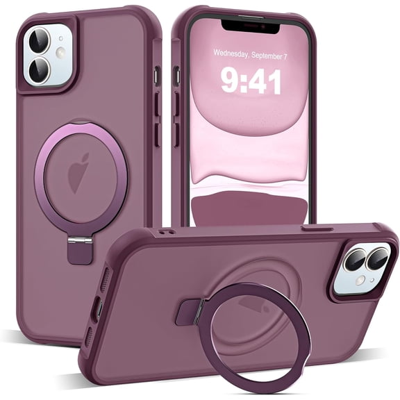 for iPhone 11 Case with Invisible Magnetic Ring Stand Translucent iPhone 11 Phone Case 6.1" [Compatible with MagSafe][Military-Grade Drop Protection][Great Grip Feeling], Wine Red