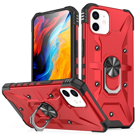 for iPhone 11 Case with Invisible Ring Stand, Military Grade Drop Protection Case Support Car Mount Holder, Heavy Duty Shockproof Phone Cover for iPhone 11, Red