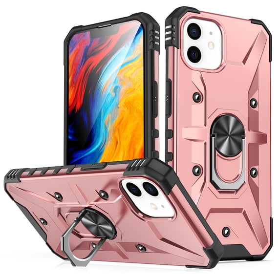 for iPhone 11 Case with Invisible Ring Stand, Military Grade Drop Protection Case Support Car Mount Holder, Heavy Duty Shockproof Phone Cover for iPhone 11, Rosegold