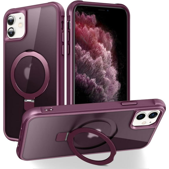 for iPhone 11 Case with Invisible  Ring Stand Translucent iPhone 11 Phone Case 6.1" [Compatible with MagSafe][-Grade Drop Protection][Great Grip Feeling], Wine Red