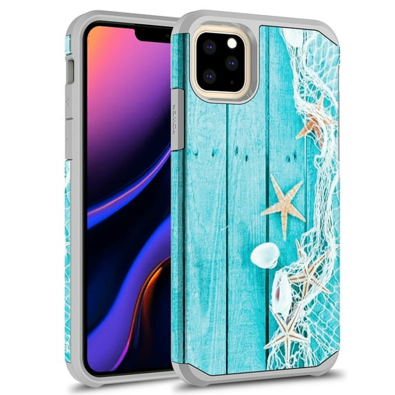 iPhone 11 Case, Kaesar Slim Hybrid Dual Layer Shockproof Hard Cover Graphic Fashion Cute Colorful Silicone Skin Cover Armor Case for iPhone 11 (Starfish)