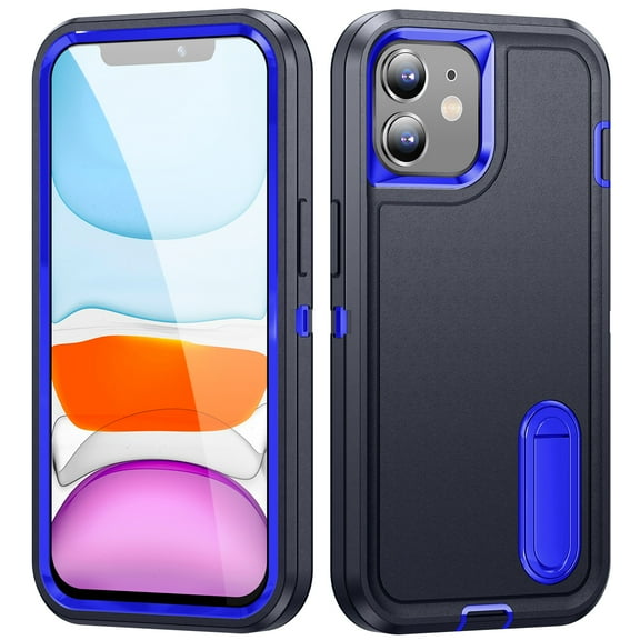 for iPhone 11 Case Kickstand Durable 3-Layer Military Grade Protective Cover Hybrid Silicone Heavy Duty Rugged Shockproof Screen Lip Raised Protection for iPhone 11 Phone Case,
Navy Blue