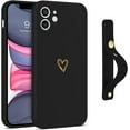 thumbnail image 1 of iPhone 11 Case, iPhone 11 Liquid Silicone Phone Case with Extra Adjustable Wristband Kickstand Soft Silicone Love Heart Phone Case with Wrist Strap for iPhone 11, Black, 1 of 8
