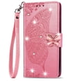 thumbnail image 1 of iPhone 11 Case, Mantto Bling Diamond PU Leather Flip Wallet Case Hand Strap Butterfly Embossed Full Body Protection Flip Stand Card Holder Magnetic Cover for Apple iPhone 11, Pink, 1 of 9