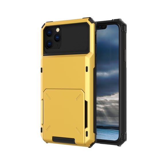 iPhone 11 Case, Mantto Wallet Cover 5 Credit Card Slots Holder Flip Hidden Hard Rugged Dual Layer PC & TPU 2 in 1 Protection Hybrid Tough Back Armor Phone Skin For Apple iPhone 11 6.1", Yellow