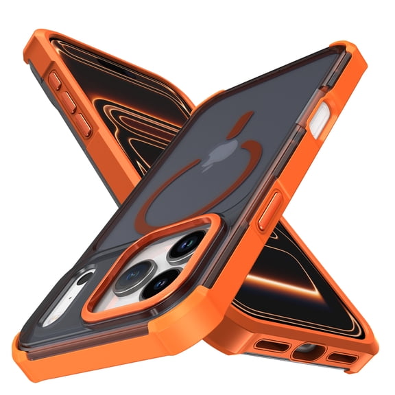 For iPhone 11 Case [Military Grade Drop Tested] Magnetic Shockproof Phone Cover with Translucent Matte Back, Compatible with MagSafe Wireless Charging, Slim Fit Rugged,Orange