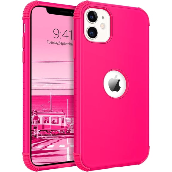 for iPhone 11 Case, Phone Case iPhone 11, Heavy Duty 2 in 1 Full Rugged Shockproof Protection Hybrid Hard PC Bumper Drop Protective Girls Women Boys Men Cute iPhone 11 Cover, Hot Pink Design