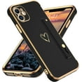 thumbnail image 1 of iPhone 11 Case, Phone Case for iPhone 11 with Wristband Holder Cute Heart Pattern Soft TPU Bumper Electroplated Shockproof Protective Women Phone Cover for iPhone 11 6.1'', Black., 1 of 17