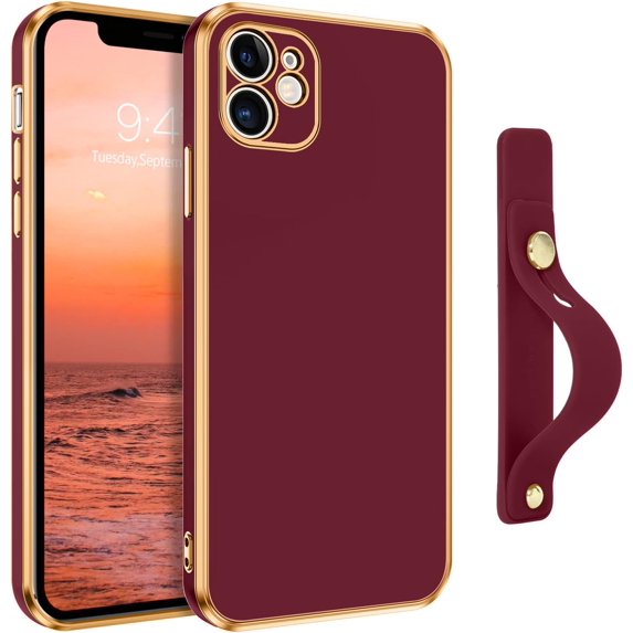 iPhone 11 Case, Phone Cases for iPhone 11, Slim Fit Soft TPU with Adjustable Wristband Kickstand Scratch Resistant Shockproof Protective Cover for Apple iPhone 11 6.1 Inch 2019, Wine Red