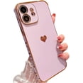 thumbnail image 1 of for iPhone 11 Case Plating Love Heart Phone Case TPU with Full Unique Full Camera Lens Protection Reinforced Corners Fun Cute Side Small Pattern Electroplate Case,Purple, 1 of 8