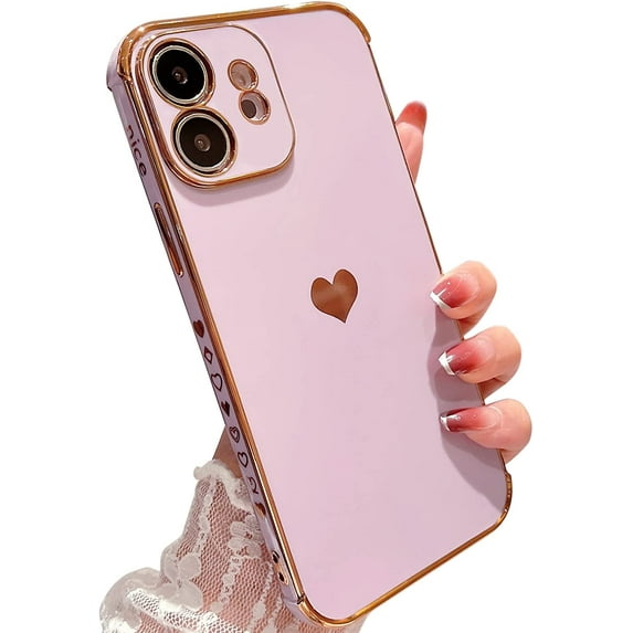 for iPhone 11 Case Plating Love Heart Phone Case TPU with Full Unique Full Camera Lens Protection Reinforced Corners Fun Cute Side Small Pattern Electroplate Case,Purple
