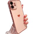 thumbnail image 1 of for iPhone 11 Case Plating Love Heart Phone Case TPU with Full Unique Full Camera Lens Protection Reinforced Corners Fun Cute Side Small Pattern Electroplate Case,Pink, 1 of 15