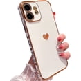thumbnail image 1 of for iPhone 11 Case Plating Love Heart Phone Case TPU with Full Unique Full Camera Lens Protection Reinforced Corners Fun Cute Side Small Pattern Electroplate Case,White, 1 of 15