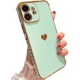 thumbnail image 1 of for iPhone 11 Case Plating Love Heart Phone Case TPU with Full Unique Full Camera Lens Protection Reinforced Corners Fun Cute Side Small Pattern Electroplate Case,Mint Green, 1 of 14