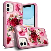 iPhone 11 Case , [ Red Floral Rose ] Shockproof Heavy Duty Armor Protective Phone Cases Hard Rugged Bumper Cover for iPhone 11 6.1 inch
