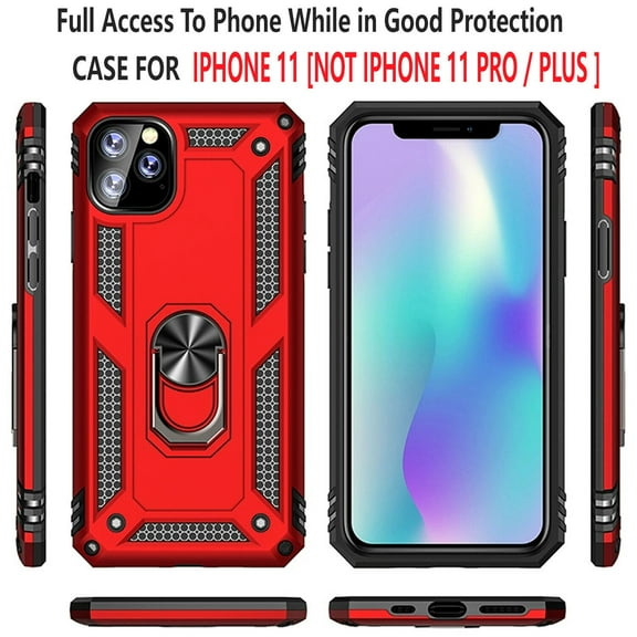 iPhone 11 Case, STARSHOP Drop Protection Ring Kickstand Cover- Red