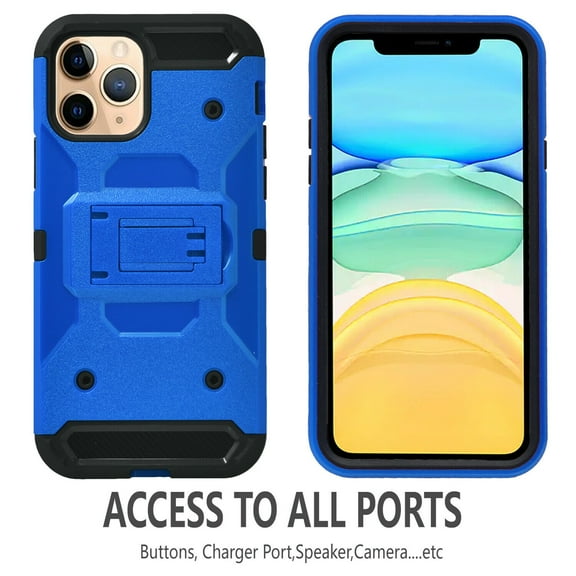 iPhone 11 Case, STARSHOP Full Cover Heavy Duty Dual Layers Phone Cover with Kickstand and Locking Belt Clip-Blue