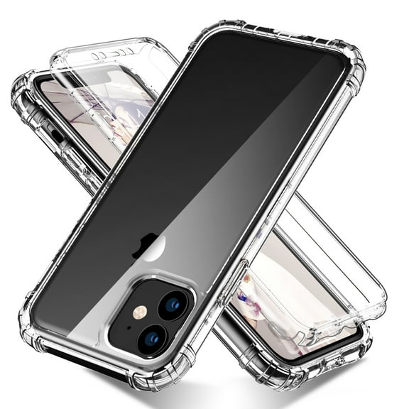 iPhone 11 Case with Screen Protector, iPhone 11 Clear Case, TPU PC Dual Layer Anti-Yellowing Shockproof Bumper Anti-Scratch Clear Crystal Phone Case Cover for iPhone 11 6.1-inch, Clear