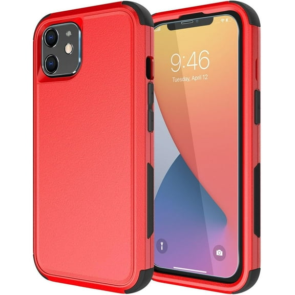 for iPhone 11 Case [Shockproof] [Dropproof] [Tempered Glass Screen + Camera Lens Protector],Heavy Duty Protection Phone Case Cover for Apple iPhone 11 (Red-3in1)