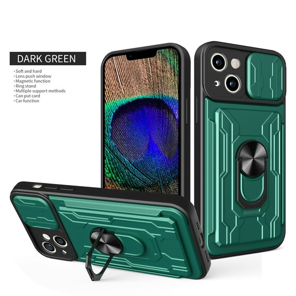 for iPhone 11 Case with Slide Camera Cover, Detachable Card Slot Holder Ring Kickstand, Support Magnet Car Mount, Heavy Duty Military Grade Protection Cover for iPhone 11, Green