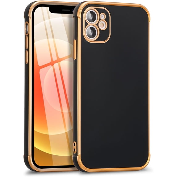 for iPhone 11 Case Slim Luxury Edge Plating Phone Case with Diamond Ring Holder for Women Girls,Soft TPU Shockproof Bumper Case for iPhone 11 6.1-inch,Black