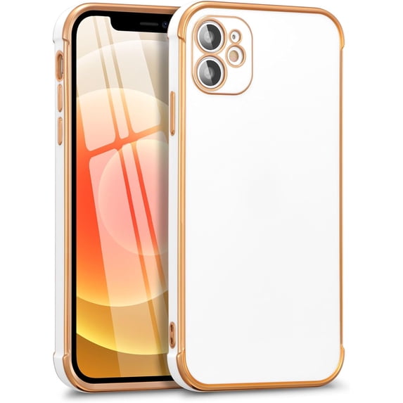 for iPhone 11 Case Slim Luxury Edge Plating Phone Case with Diamond Ring Holder for Women Girls,Soft TPU Shockproof Bumper Case for iPhone 11 6.1-inch,White