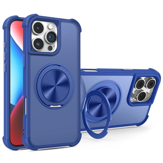 for iPhone 11 Case with Sturdy Ring Stand Compatible with MagSafe, Luxury Anti-Fingerprint Drop Protective Case, Rotating Bracket Slim Translucent Back Case for iPhone 11, Blue