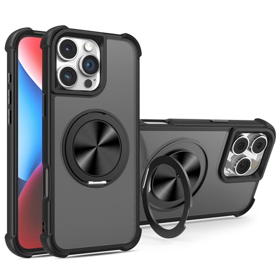 for iPhone 11 Case with Sturdy Ring Stand Compatible with MagSafe, Luxury Anti-Fingerprint Drop Protective Case, Rotating Bracket Slim Translucent Back Case for iPhone 11, Black
