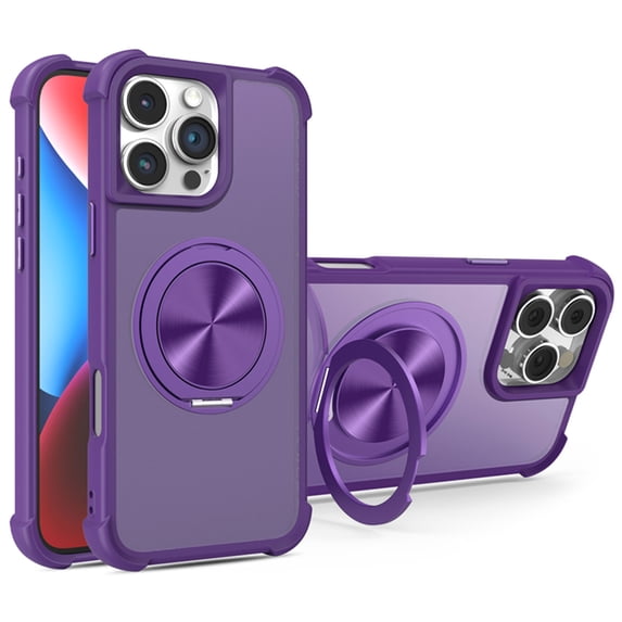 for iPhone 11 Case with Sturdy Ring Stand Compatible with MagSafe, Luxury Anti-Fingerprint Drop Protective Case, Rotating Bracket Slim Translucent Back Case for iPhone 11, Purple