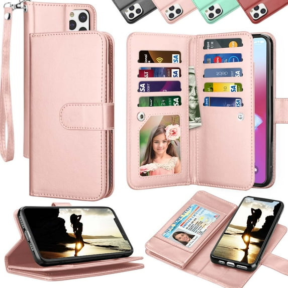 iPhone 11 Case ,Takfox Wallet Case for iPhone11 (6.1 inch) Luxury ID Cash Credit Card Slots Holder Carrying Pouch Folio Flip PU Leather Cover Detachable Magnetic Hard Case & Lanyard - Rose Gold