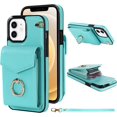 thumbnail image 1 of for iPhone 11 Case Wallet, Card Holder Kickstand Mental Ring Leather for iPhone 11 Case, Card Slot iPhone 11 Case for Girls Women + 1* Sling Lanyard -Blue, 1 of 8