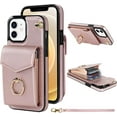 thumbnail image 1 of for iPhone 11 Case Wallet, Card Holder Kickstand Mental Ring Leather for iPhone 11 Case, Card Slot iPhone 11 Case for Girls Women + 1* Sling Lanyard -Pink, 1 of 16