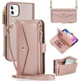 thumbnail image 1 of for iPhone 11 Case Wallet with Crossbody Lanyard for Women,Purse Phone Case with Card Holder,Protective PU Leather Zipper Case for iPhone 11 6.1inch,Rose Gold, 1 of 14