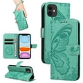 thumbnail image 1 of for iPhone 11 Case Wallet for Women, Flip Folio Cover with Butterfly Pattern PU Leather Stand Card Holder Slots Wrist Strap Protective Phone Case for iPhone 11, Green, 1 of 8