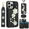 thumbnail image 1 of for iPhone 11 Case Wallet,Women Flip Kickstand Folio Cover RFID Blocking Credit Card Slots Flower Patterned PU Leather Crossbody & Wrist Strap Purse For iPhone 11,Black, 1 of 9
