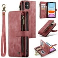 thumbnail image 1 of for iPhone 11 Case Wallet for Women and Men, iPhone 11 Case, PU Leather Magnetic Flip Strap Wristlet Zipper Card Holder Wallet Business Phone Cover for iPhone 11, Red, 1 of 10