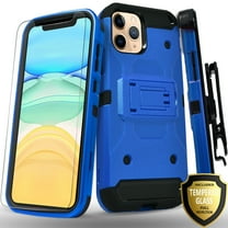 iPhone 11 Case, With [Tempered Glass Screen Protector Included], STARSHOP Full Cover Heavy Duty Dual Layers Phone Cover with Kickstand and Locking Belt Clip-Blue