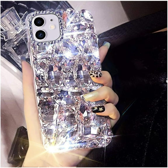 for iPhone 11 Case for Women(6.1 inch),very shiny Luxury Bling Phone Case with 3D Glitter Sparkle Crystal Rhinestone Diamond Gems on Hard Reflective PC Back Cover for Girls(Silver)