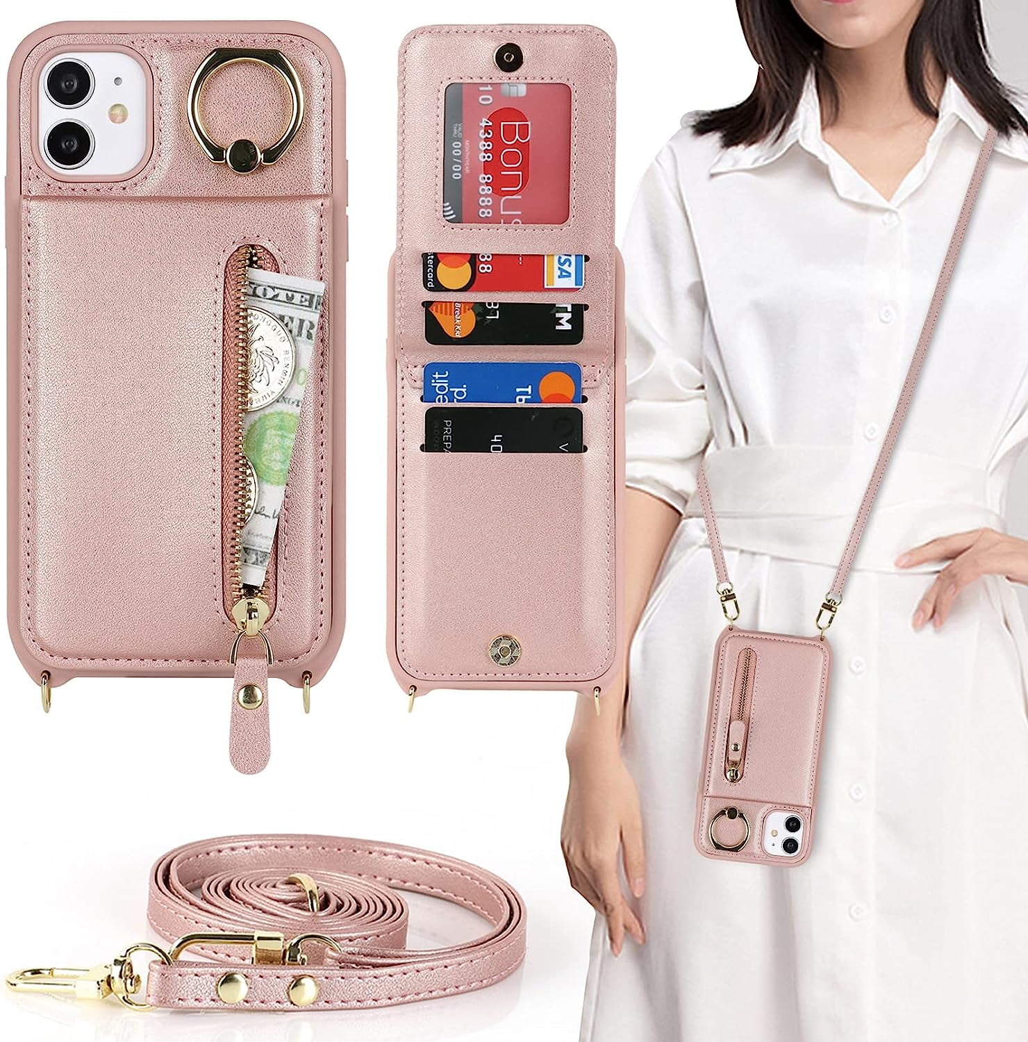 iPhone 11 Case for Women with Card Holder, iPhone 11 Phone Case Wallet with Strap,Crossbody