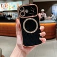 thumbnail image 1 of for iPhone 11 Case for Women Girls [Compatible with Mag Safe] Cute, Magnetic Love Heart Pattern with Camera Lens Protection Luxury Plating Shockproof Wireless Charging Phone Case,Black, 1 of 8