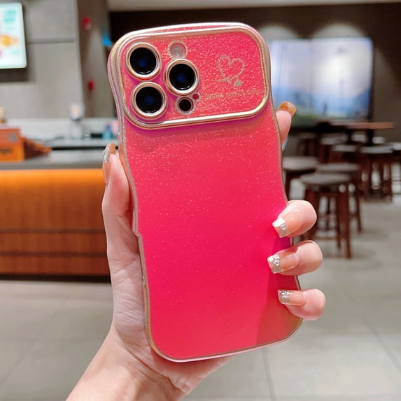 for iPhone 11 Case for Women & Girls, Cute Wave Design with Curly Shape, Heart Pattern, Raised Camera Protection, Luxury Plating, Shockproof Protective Phone Cover, Red