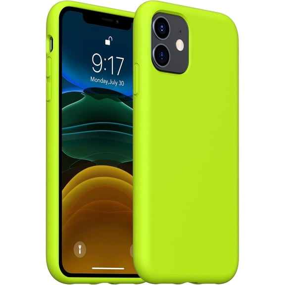 iPhone 11 Case,iPhone 11 Liquid Silicone Gel Rubber Phone Case,Compatible with iPhone 11 Case Cover 6.1 Inch Full Body Slim Soft Microfiber Lining Protective Case (Fluorescent Yellow)