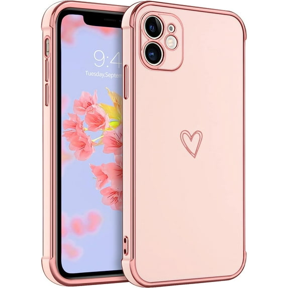 for iPhone 11 Case, iPhone 11 Phone Case, Cute Heart Pattern Slim Fit Soft Flexible Shockproof TPU Bumper Non-Slip Protective Women Girls Men Boys Case Cover for iPhone 11 6.1", Pink.