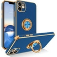 thumbnail image 1 of iPhone 11 Case, iPhone 11 Phone Case Electroplated iPhone 11 Case with 360° Ring Holder Kickstand Soft TPU Car Mount Supported Shockproof Protective Plating iPhone 11 Case Cover, Navy Blue, 1 of 15