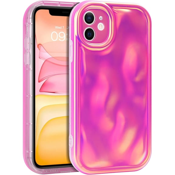 iPhone 11 Case, iPhone 11 Phone Case, Slim Fit Soft TPU Cute Water Drop Wave Shape Glitter Sparkle Scratch Resistant Shockproof Protective Cover for Apple iPhone 11 6.1 Inch 2019, Hot Pink/Red