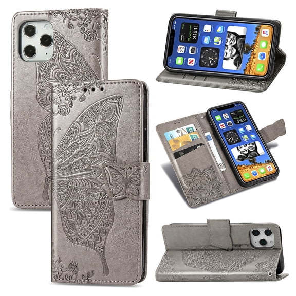iPhone 11 Case, iPhone 11 Wallet Folio Case Magnetic Closure RFID Blocking Card Slots Kickstand Shockproof Absorption Double Protection Case for Apple iPhone 11, Gray