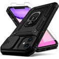 thumbnail image 1 of for iPhone 11 Case,with Camera Lens Cover HD Screen Protector,[Military Grade] Ring Car Mount Kickstand Hybrid Hard PC Soft TPU Shockproof Protective Case for iPhone 11-Black, 1 of 7